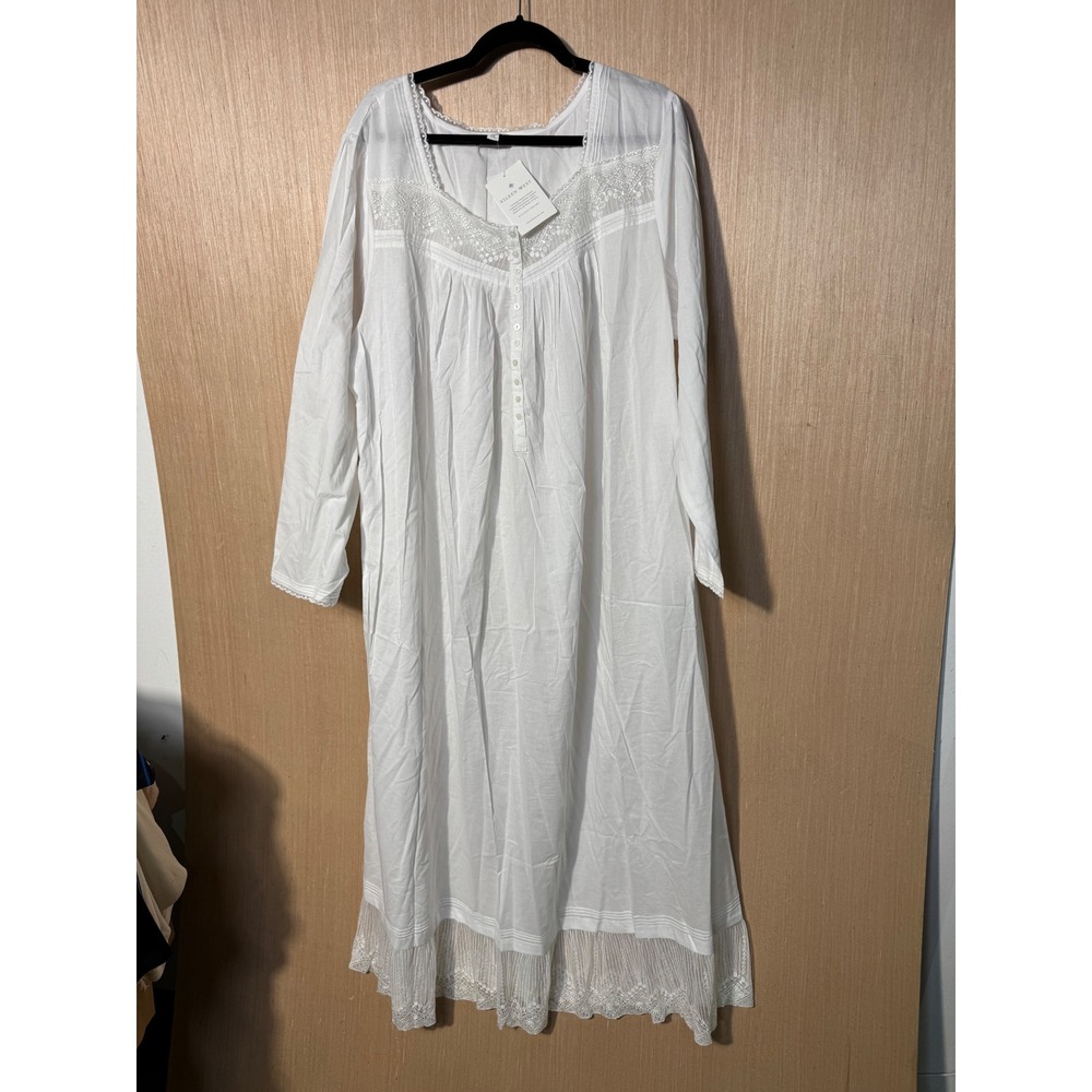 Eileen West White Cotton Lace Long Sleeve Nightgown Plus Size 3X New With Tags